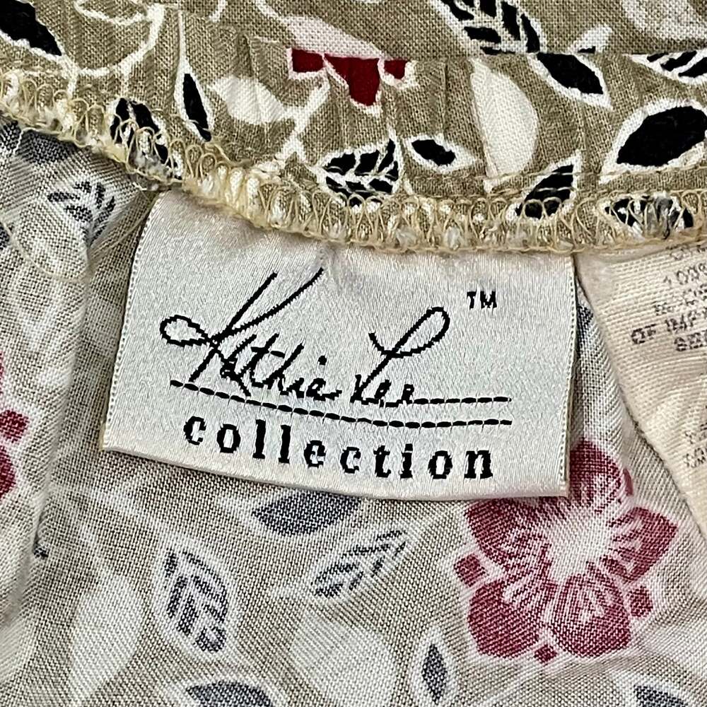 Vintage 90s Kathie Lee Collection Red Floral Leaf Print Rayon Maxi Skirt - Picture 3 of 5